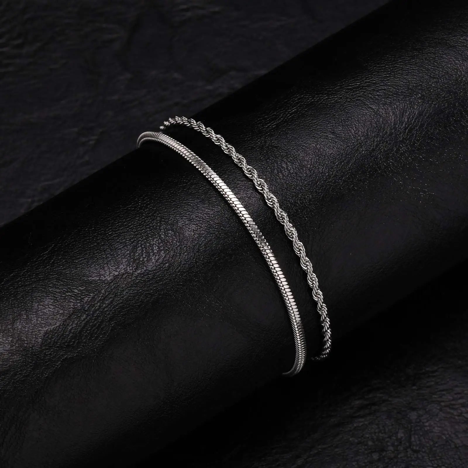 2pcs/set Thin Chain Bracelet for Men Boys,Stainless Steel Twisted Rope Chain Wristband,Adjustable Link Chains